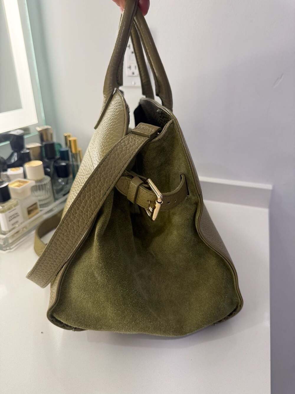 Anna Paola Italian Leather Handbag Riva Iride Green Crossbody Satchel - Picture 2 of 14